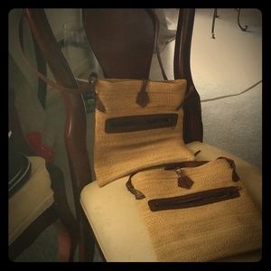 Woven bamboo with leather Staps Purse